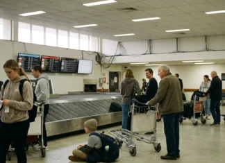 Letiště Adelaide (ADL): doprava, terminál a ceny Cestovatelé sbírající zavazadla na pásu baggage claim v terminálu letiště Adelaide
